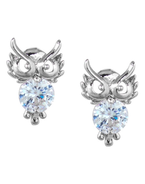 Korean Made Cubic Zirconia Stylish Owl Dailywear Stud Earring For Women (KK1JESS111832)